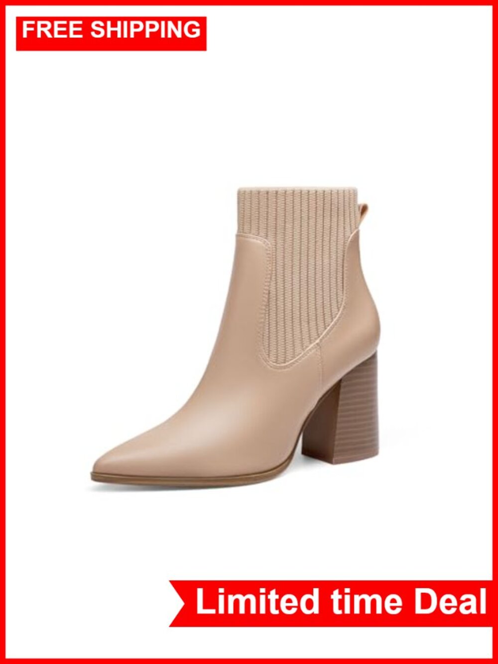 Pointed Toe Knit Ankle Booties Chunky Heel Chelsea Winter Dress Boots
